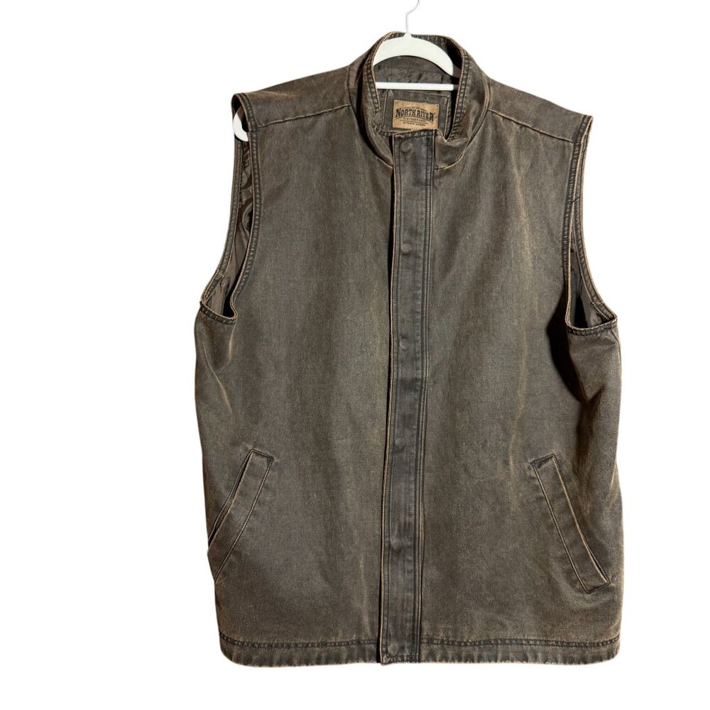 North River Zip and Snap Button Front Jacket Vest Mens Size XL Brown